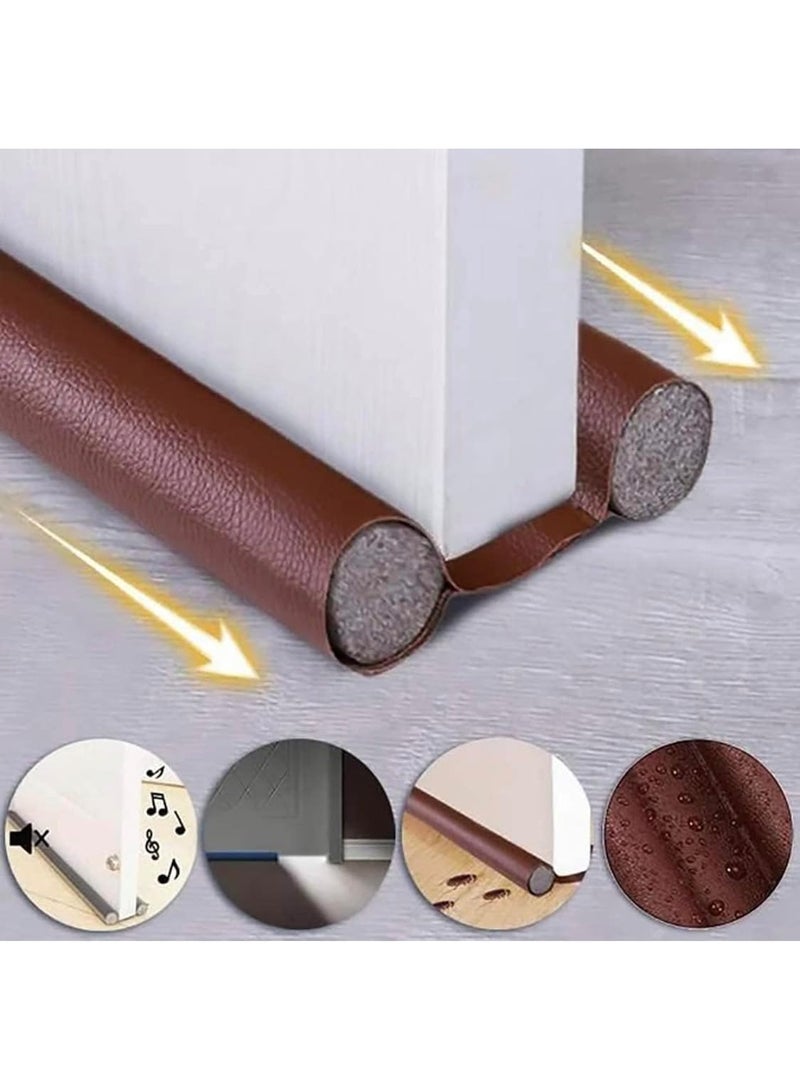 حاجز تحت الباب للحماية من الغبار والحشرات والهواء البارد والضوضاء، مانع تسرب أسفل الباب قابل للإزالة بدون حفر أو براغي، تصميم مزدوج مرن باللون البني مناسب لجميع الأبواب - Image 2